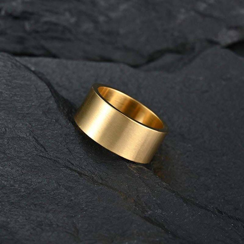 INRENG Mens Womens Stainless Steel Ring 10mm Wide Cool Plain Band Matte Brushed Finish Flat Top 10mm Gold Size 7 - Image 3